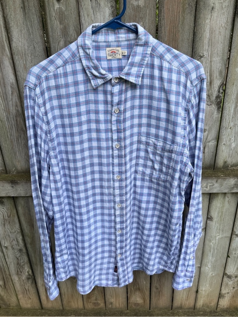 Faherty Doublecloth Button Up Long Sleeved Shirt plaid cotton M